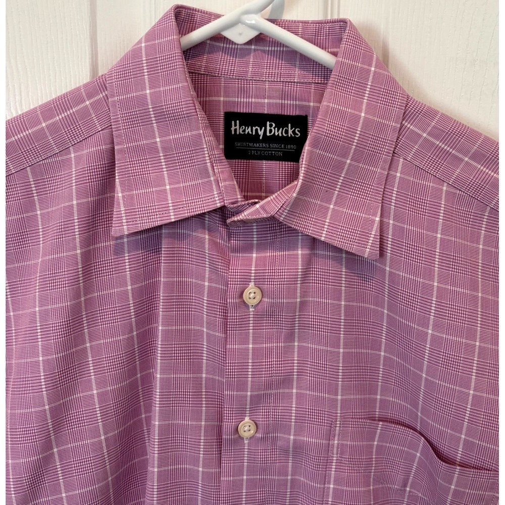 RARE! Henry Bucks Mens 15.5 Dress Shirt‎ Plaid Checkered Button Long Sleeve EUC